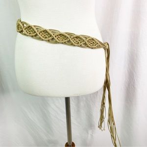 Vintage Boho Macrame Faux Leather Belt Fringe Ties